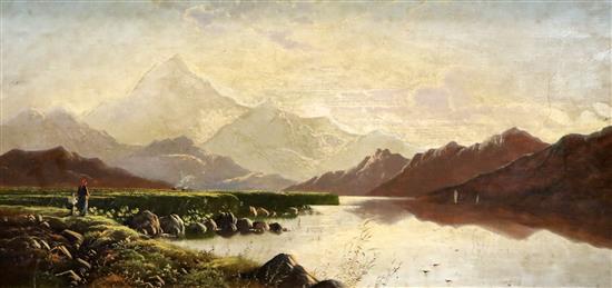 Charles Leslie (1835-1890) Snowdon from Capel Curig & Sunset over the Grampians 12 x 24in.